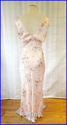 Vintage 1930s Silk Slip Dress Negligee Floral Pink Bias Cut Deco Night Gown 34