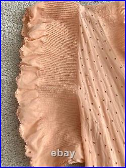 Vintage 1930s Slip Dress Peach Rayon Ruffle Eyelet Trim Pintuck Belt Size Small