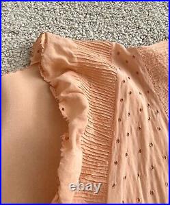 Vintage 1930s Slip Dress Peach Rayon Ruffle Eyelet Trim Pintuck Belt Size Small