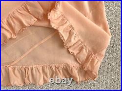 Vintage 1930s Slip Dress Peach Rayon Ruffle Eyelet Trim Pintuck Belt Size Small