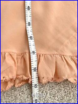 Vintage 1930s Slip Dress Peach Rayon Ruffle Eyelet Trim Pintuck Belt Size Small