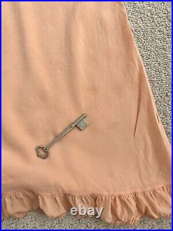 Vintage 1930s Slip Dress Peach Rayon Ruffle Eyelet Trim Pintuck Belt Size Small