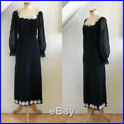 Vintage 1930s Tea Dress Black Silk Chantilly Georgette Sleeves 30s Deco Slip
