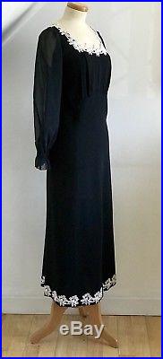 Vintage 1930s Tea Dress Black Silk Chantilly Georgette Sleeves 30s Deco Slip