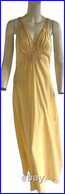 Vintage 1930s Yolande Art Deco Handmade Silk Bias Cut Slip Dress with Appliqué