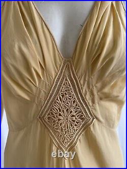 Vintage 1930s Yolande Art Deco Handmade Silk Bias Cut Slip Dress with Appliqué