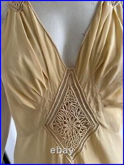 Vintage 1930s Yolande Art Deco Handmade Silk Bias Cut Slip Dress with Appliqué