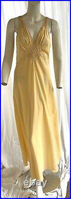 Vintage 1930s Yolande Art Deco Handmade Silk Bias Cut Slip Dress with Appliqué