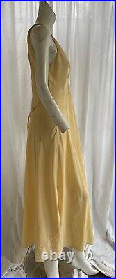 Vintage 1930s Yolande Art Deco Handmade Silk Bias Cut Slip Dress with Appliqué