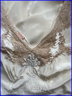 Vintage 1930s Yolande Art Deco Silk Lace Bias Cut Slip Dress Looks Unworn