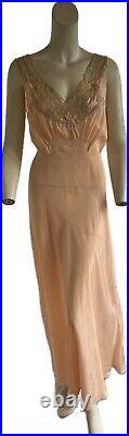 Vintage 1930s Yolande Art Deco Silk Lace Bias Cut Slip Dress Looks Unworn