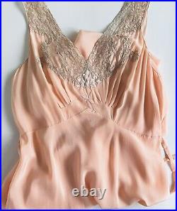 Vintage 1930s Yolande Art Deco Silk Lace Bias Cut Slip Dress Looks Unworn