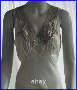 Vintage 1930s Yolande Art Deco Silk Lace Bias Cut Slip Dress Looks Unworn