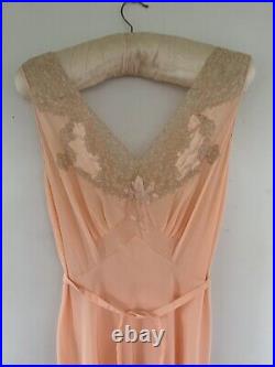 Vintage 1930s Yolande Art Deco Silk Lace Bias Cut Slip Dress Looks Unworn