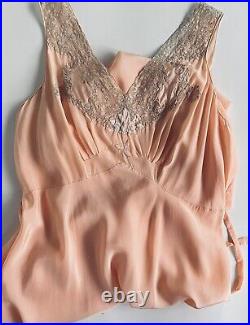 Vintage 1930s Yolande Art Deco Silk Lace Bias Cut Slip Dress Looks Unworn