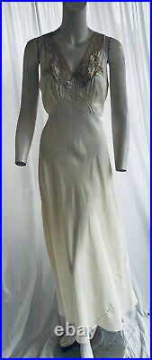 Vintage 1930s Yolande Art Deco Silk Lace Bias Cut Slip Dress Looks Unworn