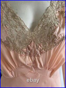 Vintage 1930s Yolande Art Deco Silk Lace Bias Cut Slip Dress Looks Unworn