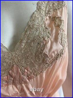 Vintage 1930s Yolande Art Deco Silk Lace Bias Cut Slip Dress Looks Unworn