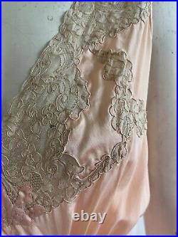 Vintage 1930s Yolande Art Deco Silk Lace Bias Cut Slip Dress Looks Unworn