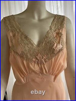 Vintage 1930s Yolande Art Deco Silk Lace Bias Cut Slip Dress Looks Unworn