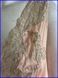 Vintage 1930s Yolande Art Deco Silk Lace Bias Cut Slip Dress Looks Unworn