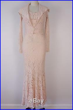 Vintage 1930s blush lace dress and jacket size S w slip NRA label Wedding