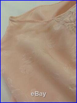 Vintage 1930s blush pink silk slip dress with mesh, floral applique, tie, pocket