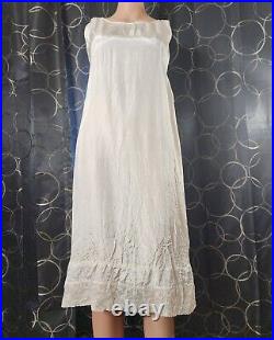 Vintage 1930s slip dress Size Medium silk lace Trim Underdress White Sold As Is