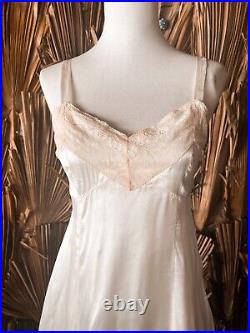 Vintage 1940's Ecru Maxi Slip Dress size Small Lace Trim Nightgown Lingerie