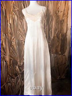 Vintage 1940's Ecru Maxi Slip Dress size Small Lace Trim Nightgown Lingerie