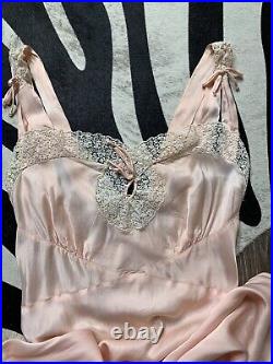 Vintage 1940's Laros Bodice Slip Dress Women's Pink Lace Intimates Lingerie Rare