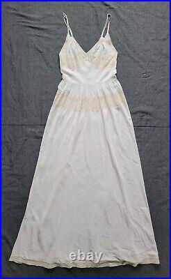 Vintage 1940's Purple Blue Lace Satin Nylon Night Gown French Slip Dress XS/S