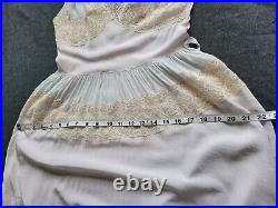 Vintage 1940's Purple Blue Lace Satin Nylon Night Gown French Slip Dress XS/S