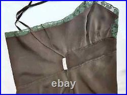 Vintage 1940's Vintage Silk/Lace Slip Dark Brown Sage Green Lace Regine Brenner