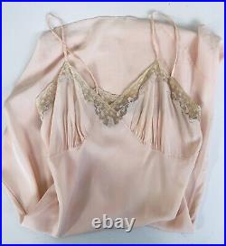 Vintage 1940s Art Deco Pale Pink Hand Made Bias Cut Slip Dress With Lace