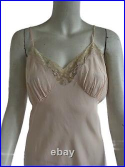 Vintage 1940s Art Deco Pale Pink Hand Made Bias Cut Slip Dress With Lace