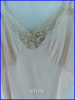 Vintage 1940s Art Deco Pale Pink Hand Made Bias Cut Slip Dress With Lace