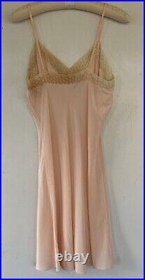 Vintage 1940s Art Deco Pale Pink Hand Made Bias Cut Slip Dress With Lace