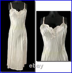 Vintage 1940s Baby Pink Rayon Satin Slip Dress Embroidered Tulip Bust NOS 32