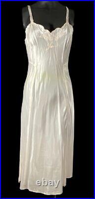 Vintage 1940s Baby Pink Rayon Satin Slip Dress Embroidered Tulip Bust NOS 32