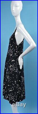 Vintage 1940s Black & White Print Rayon Slip Dress W Geometric Pattern