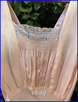 Vintage 1940s Dress Rayon Satin Silky Gathered Lace Bias Cut Slip