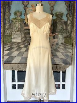 Vintage 1940s Fischer Ivory Silk Lace Bias Cut Slip Lingerie Dress