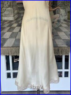 Vintage 1940s Fischer Ivory Silk Lace Bias Cut Slip Lingerie Dress