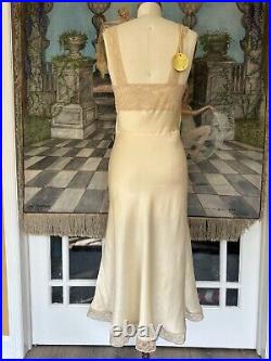 Vintage 1940s Fischer Ivory Silk Lace Bias Cut Slip Lingerie Dress