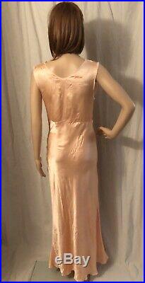 Vintage 1940s Lorraine Bias Cut Dress Slip NIght Gown Peach Rayon Satin 36 Bust