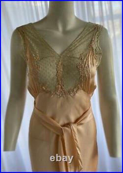 Vintage 1940s Marshall Fields Art Deco Peignor Silk Slip Dress Set