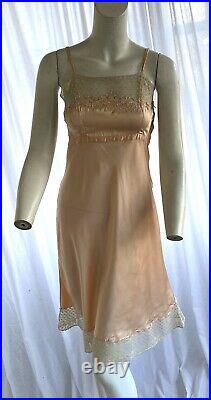 Vintage 1940s Marshall Fields Art Deco Peignor Silk Slip Dress Set