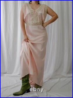 Vintage 1940s Pink Satin Slip Dress, Old Hollywood Goddess Silhouette Large