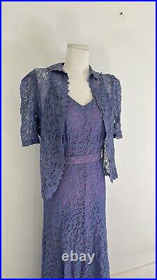 Vintage 1940s Purple Lace Slip Lace Dress And Jacket Set